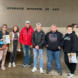 Architecture Club members and the faculty advisor participate in an architectural scavenger hunt in Syracuse, New York.