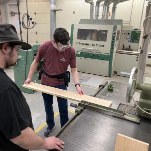 Students construct project components in wood manufacturing lab (woodshop).